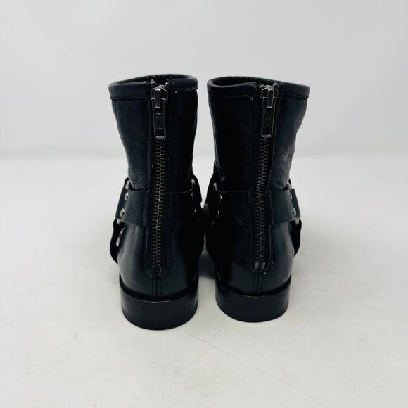 Frye Leather Moto Harness Biker Boots Black Ankle Zip Pull-On Style Size 6.5B - Picture 5 of 11